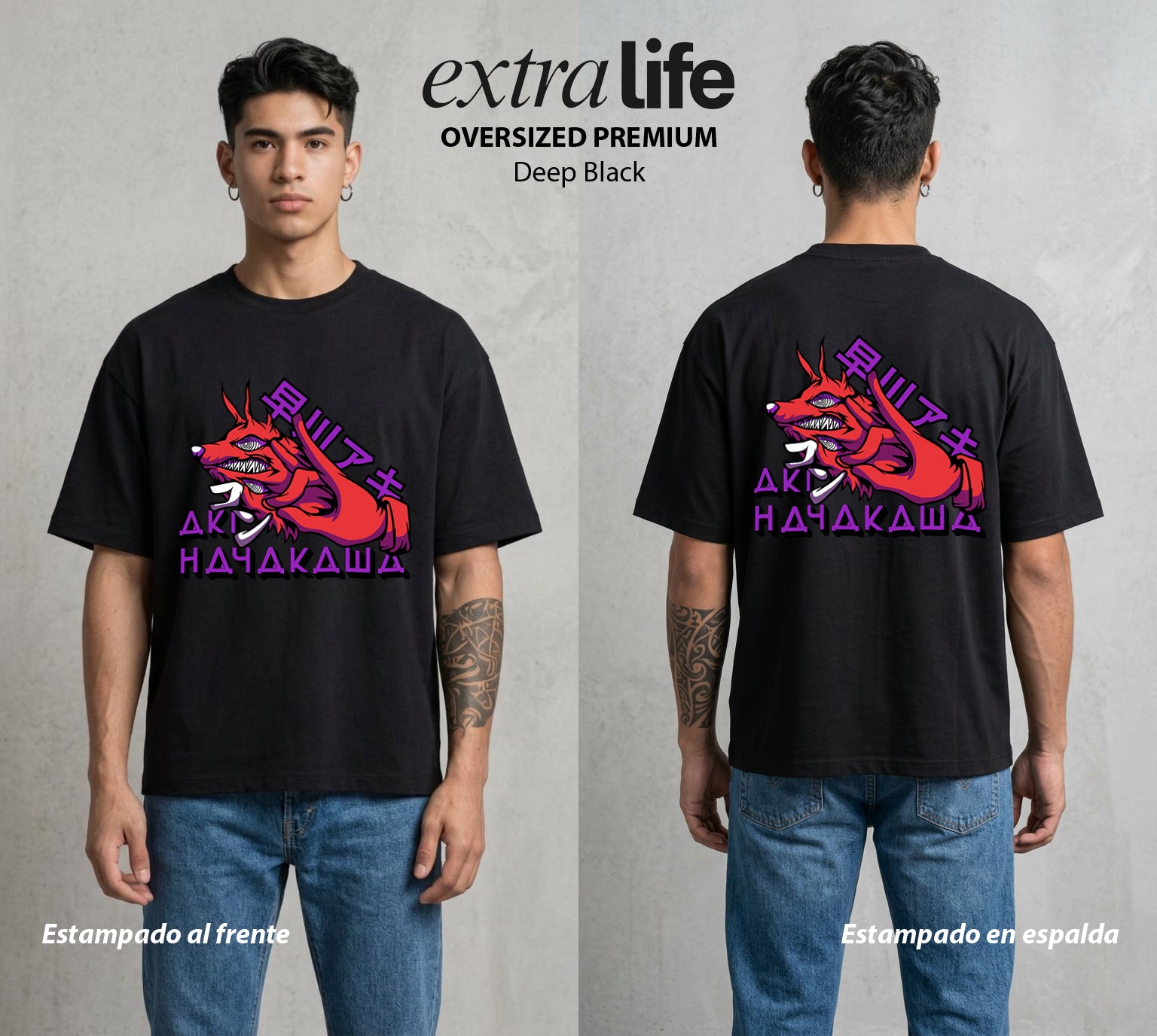 El Contrato Infernal | El Samurai del Futuro #00378 - Playera Oversized Premium | Deep Black - Foto en modelo