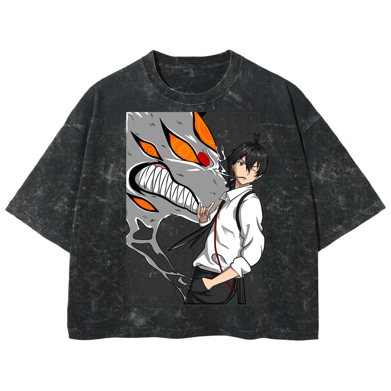 Playera streetwear premium de anime y gaming ExtraLife MX, corte boxy deluxe mineral wash heavyweight en color Acid Wash, moda urbana mexicana de culto.