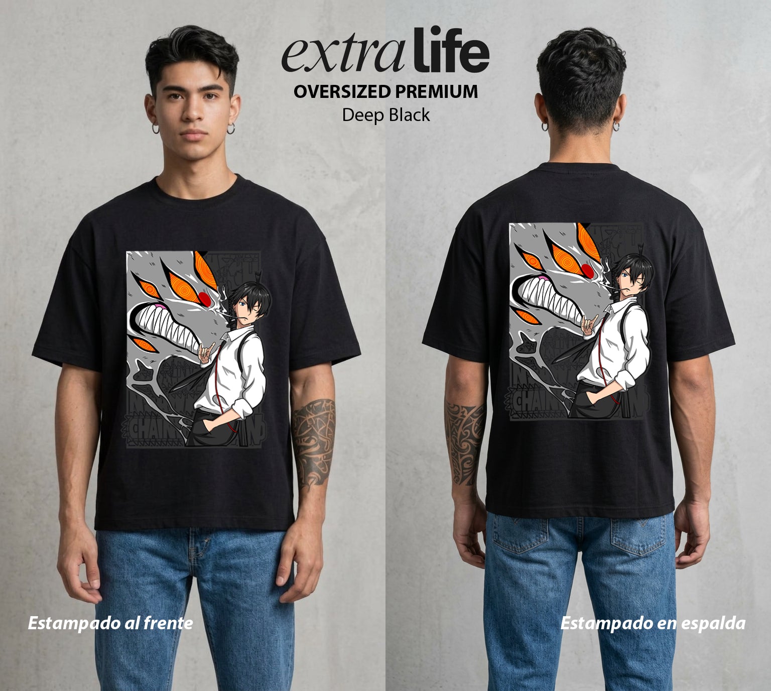 El Contrato Infernal | El Que Todo Sacrifica #00379 - Playera Oversized Premium | Deep Black - Foto en modelo