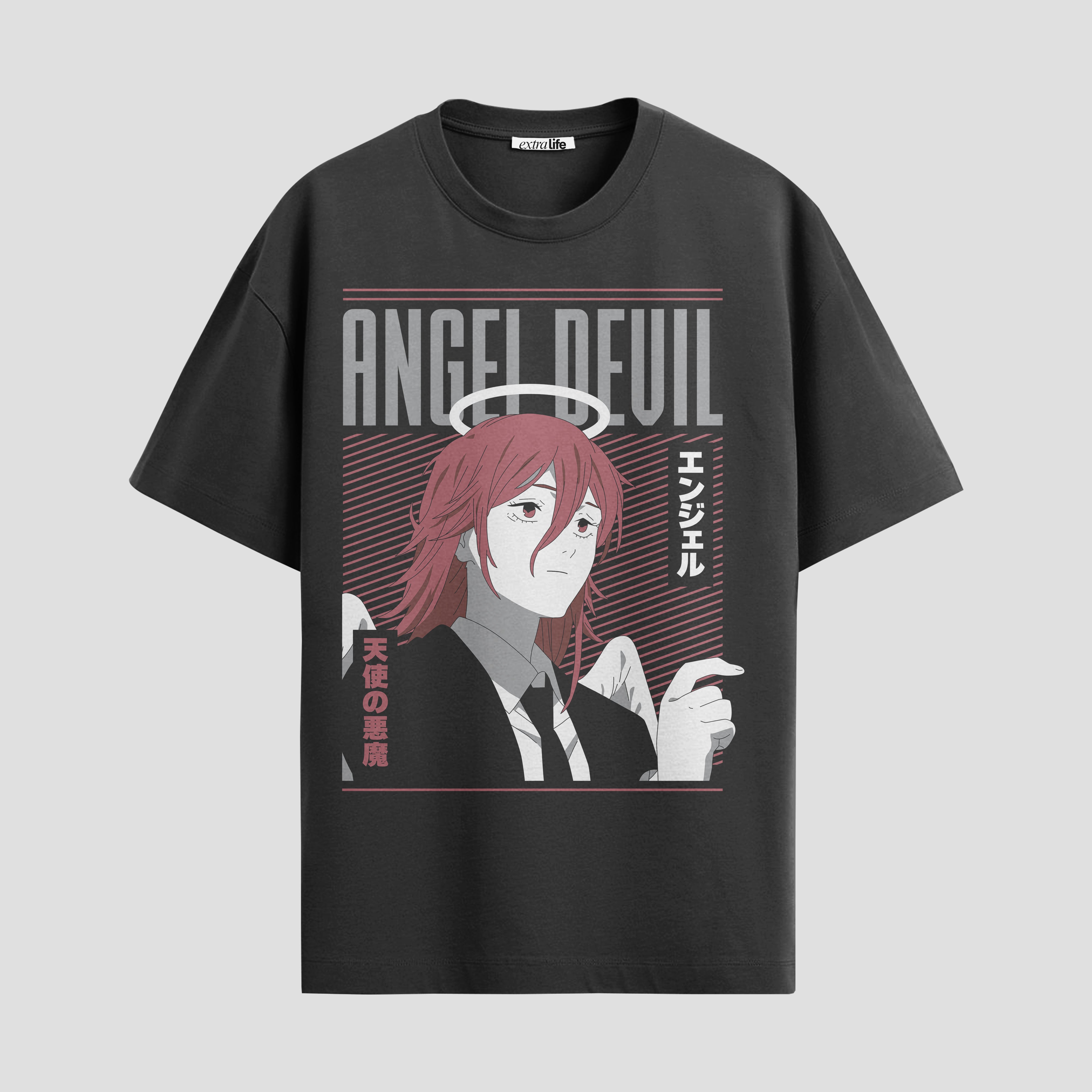 Playera urbana de anime y gaming ExtraLife MX, corte Standard Fit unisex ligero y transpirable en color Deep Black y Pure White, ropa de uso diario para gym y casual.