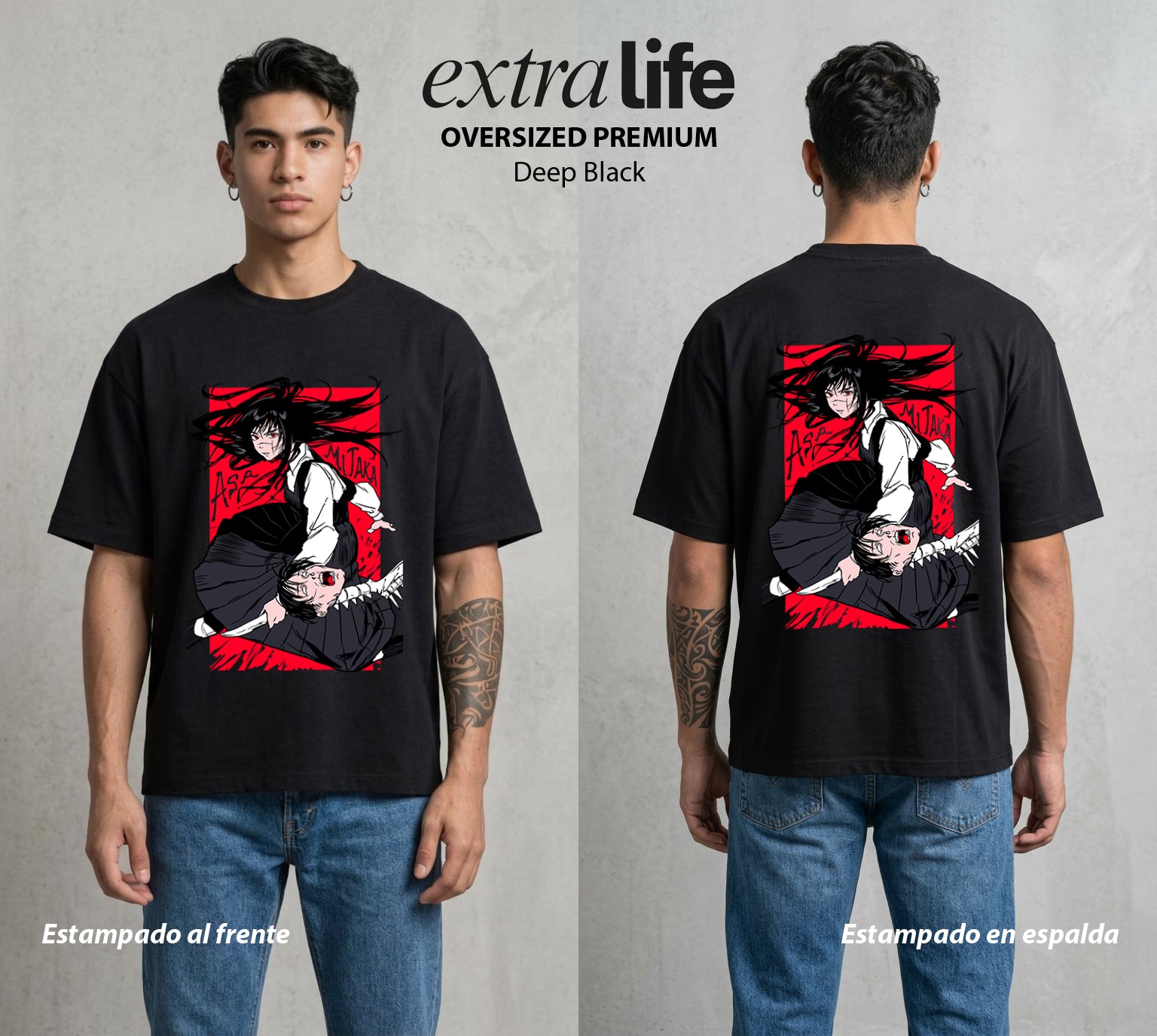 El Contrato Infernal | El Corazon de Guerra #00381 - Playera Oversized Premium | Deep Black - Foto en modelo