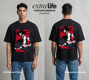 El Contrato Infernal | El Corazon de Guerra #00381 - Playera Oversized Premium | Deep Black - Foto en modelo