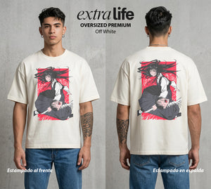 El Contrato Infernal | El Corazon de Guerra #00381 - Playera Oversized Premium | Off White - Foto en modelo