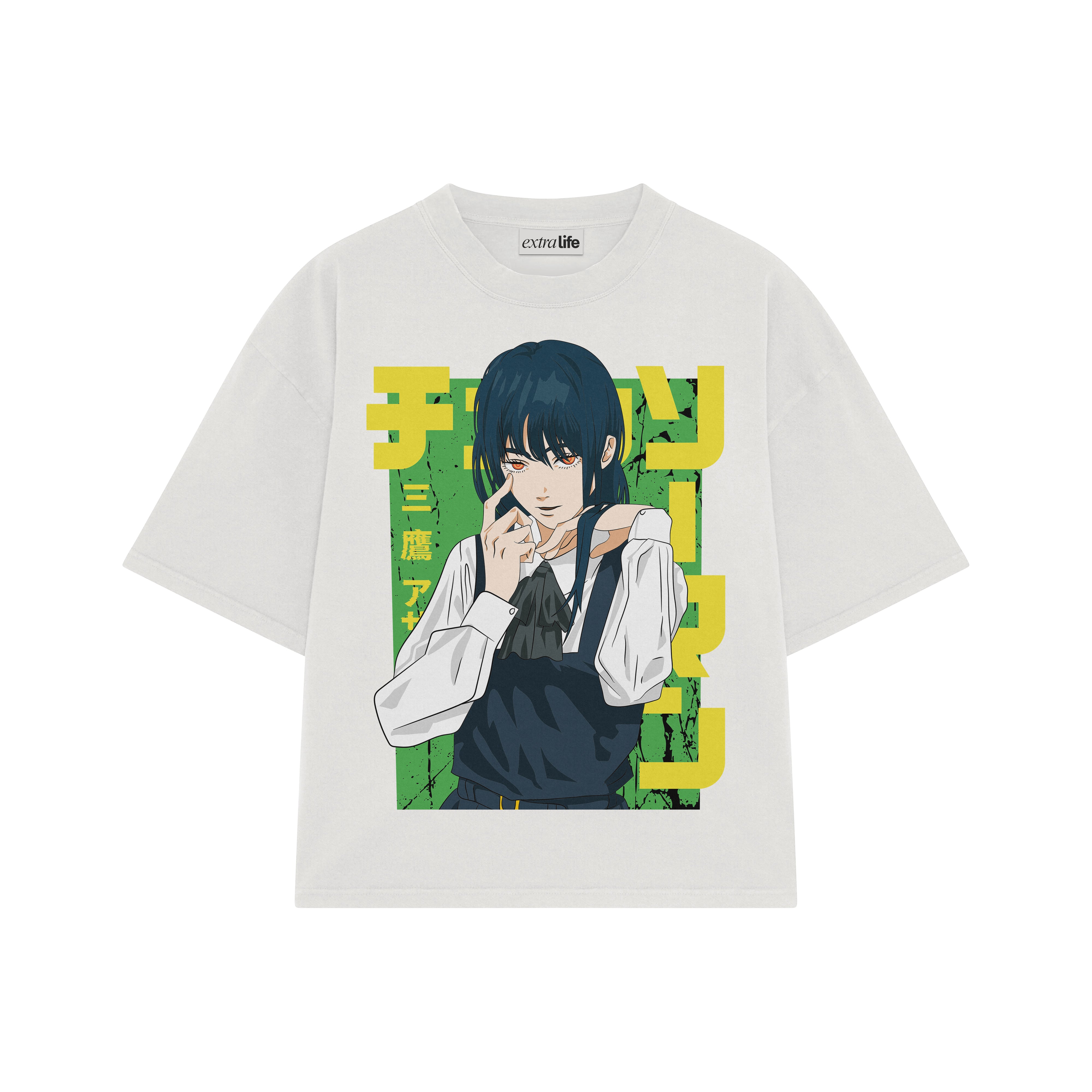 Playera streetwear premium de anime y gaming ExtraLife MX, corte boxy oversized drop shoulder heavyweight en color Deep Black y Off-White, moda urbana mexicana de culto.
