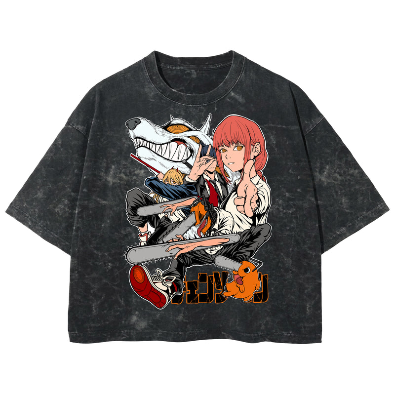 Playera streetwear premium de anime y gaming ExtraLife MX, corte boxy deluxe mineral wash heavyweight en color Acid Wash, moda urbana mexicana de culto.