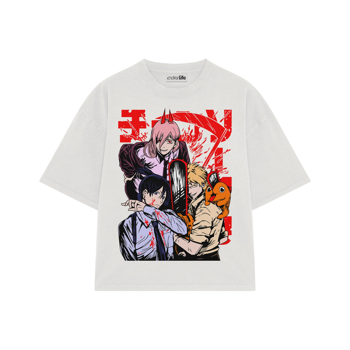 Playera streetwear premium de anime y gaming ExtraLife MX, corte oversized drop shoulder ligero y fresco en color Deep Black y Off-White, moda urbana mexicana de culto.