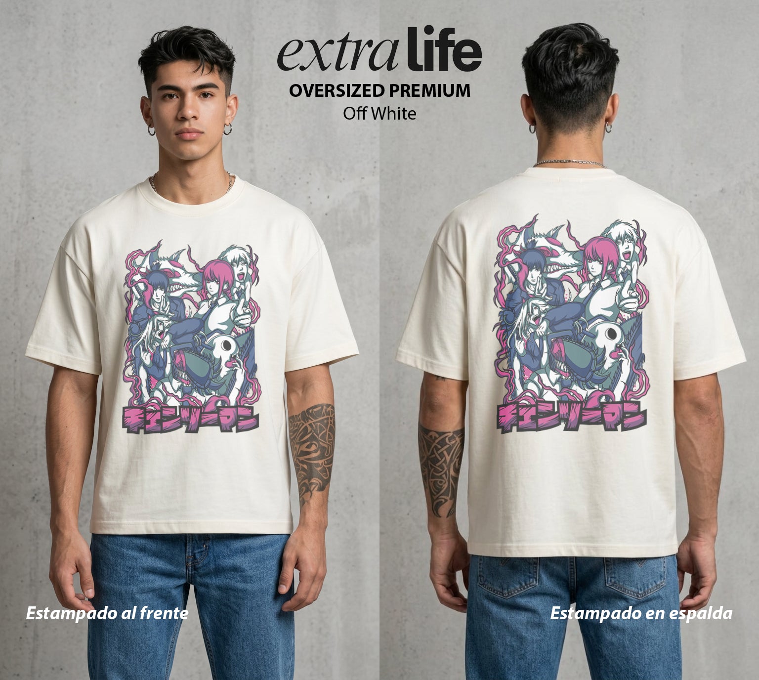 El Contrato Infernal | El Equipo del Contrato #00386 - Playera Oversized Premium | Off White - Foto en modelo