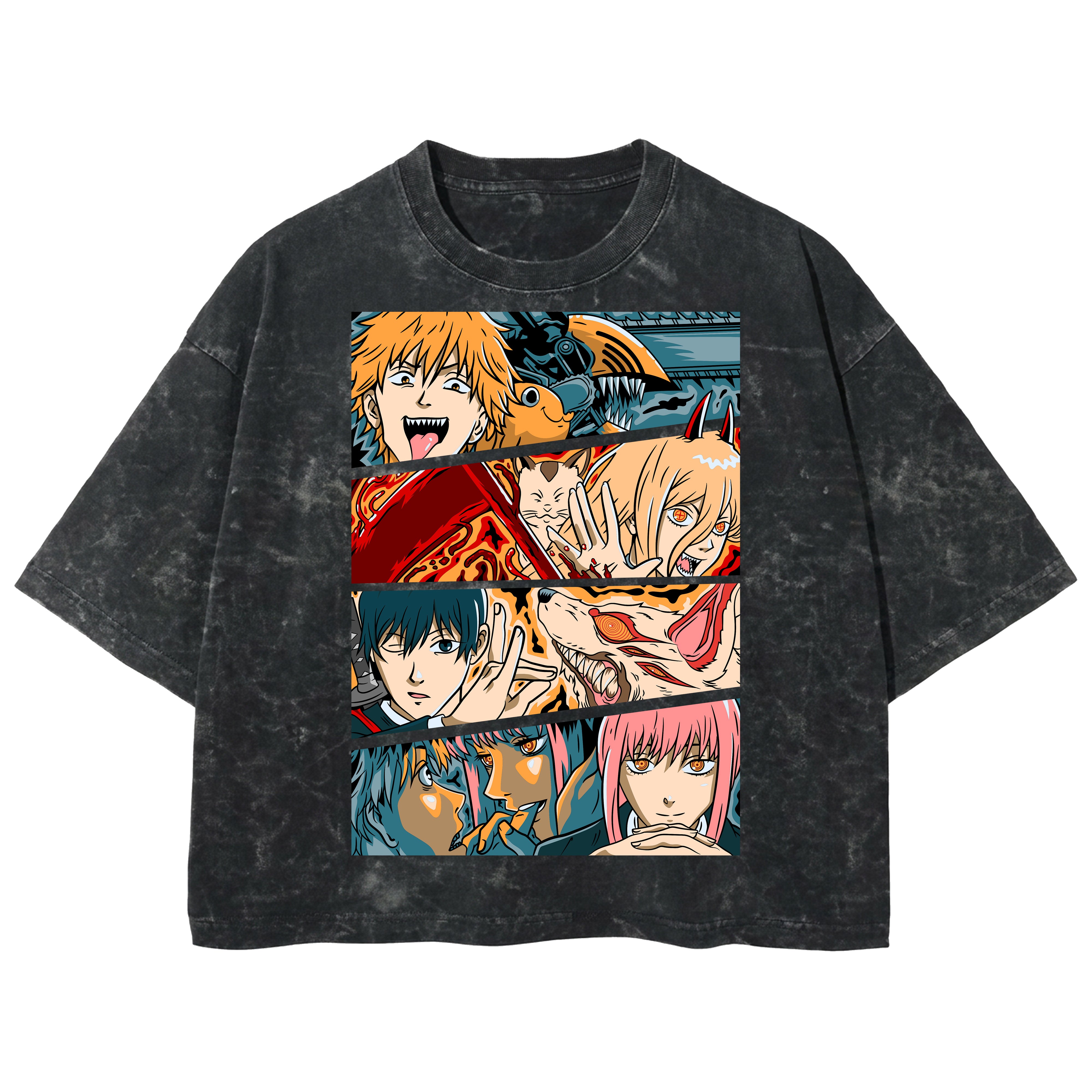 Playera streetwear premium de anime y gaming ExtraLife MX, corte boxy deluxe mineral wash heavyweight en color Acid Wash, moda urbana mexicana de culto.