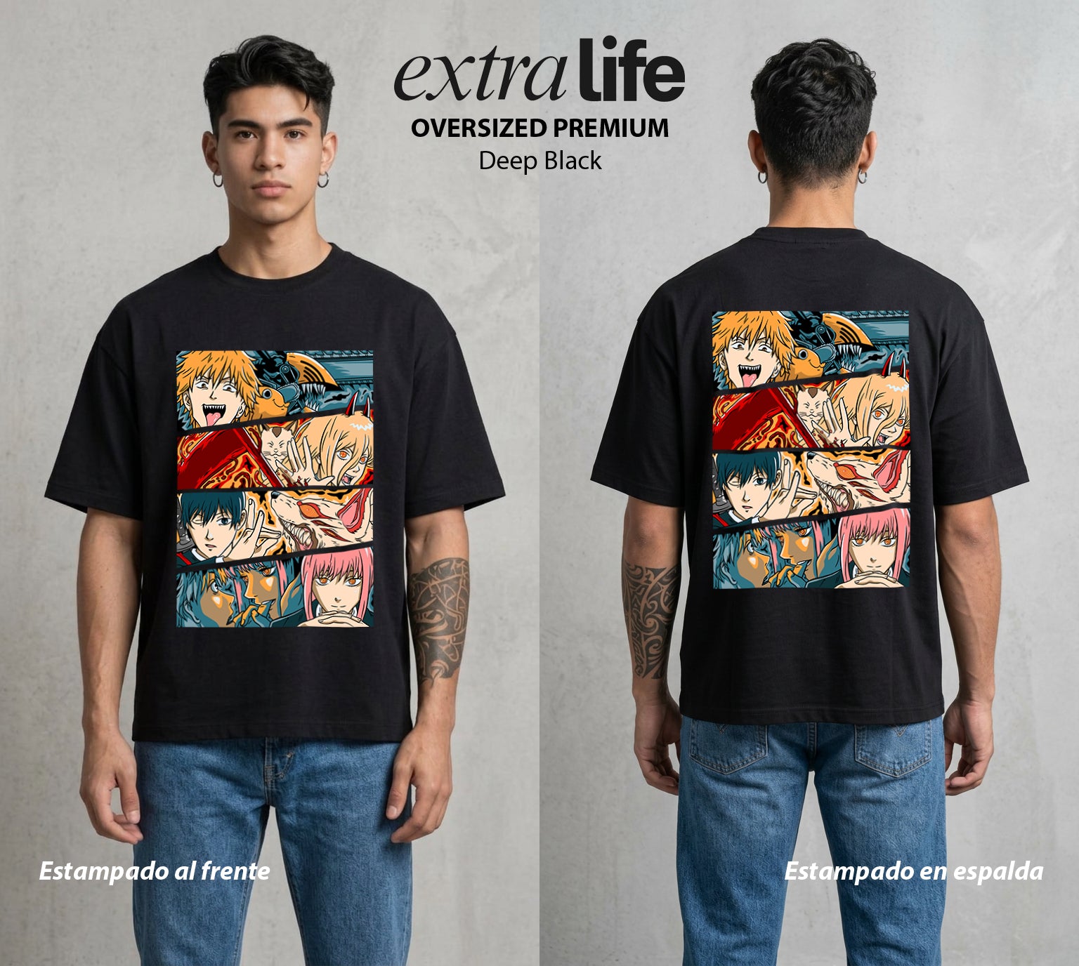 El Contrato Infernal | Los Cazadores de Demonios #00387 - Playera Oversized Premium | Deep Black - Foto en modelo