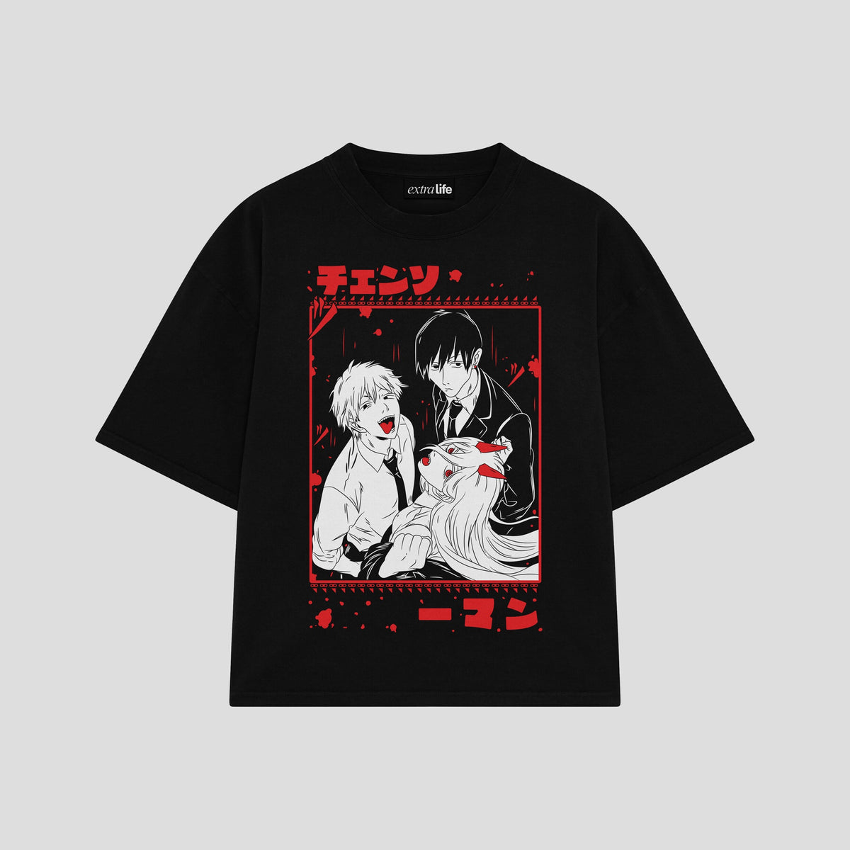 Playera streetwear premium de anime y gaming ExtraLife MX, corte oversized drop shoulder ligero y fresco en color Deep Black y Off-White, moda urbana mexicana de culto.