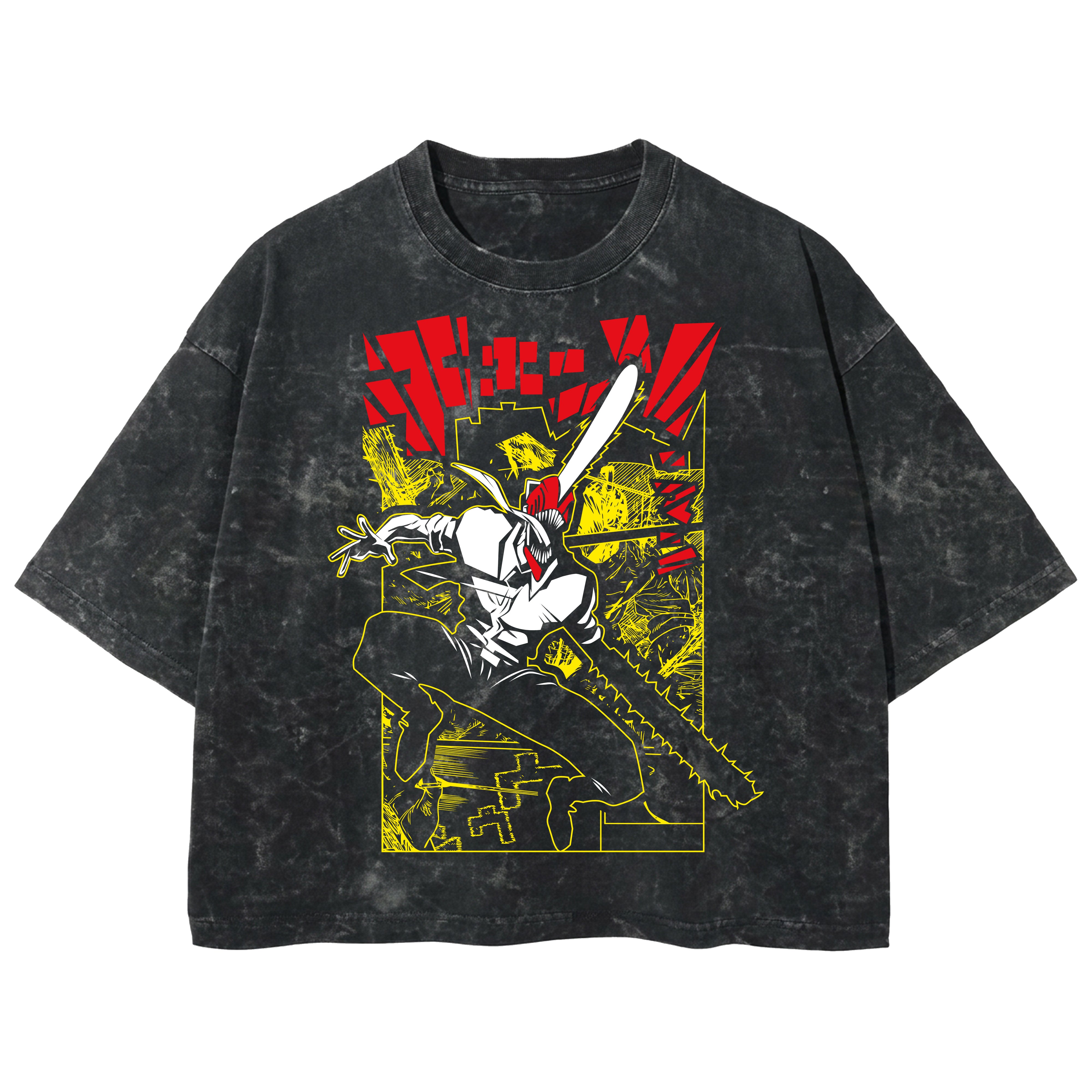 Playera streetwear premium de anime y gaming ExtraLife MX, corte boxy deluxe mineral wash heavyweight en color Acid Wash, moda urbana mexicana de culto.