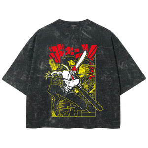 Playera streetwear premium de anime y gaming ExtraLife MX, corte boxy deluxe mineral wash heavyweight en color Acid Wash, moda urbana mexicana de culto.