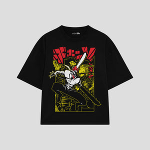 Playera streetwear premium de anime y gaming ExtraLife MX, corte boxy oversized drop shoulder heavyweight en color Deep Black y Off-White, moda urbana mexicana de culto.