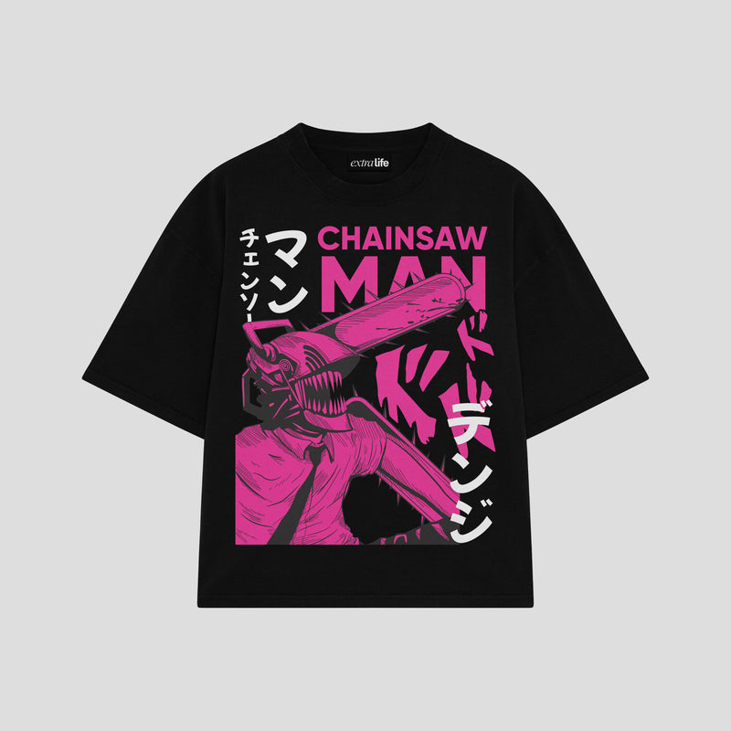 Playera streetwear premium de anime y gaming ExtraLife MX, corte boxy oversized drop shoulder heavyweight en color Deep Black y Off-White, moda urbana mexicana de culto.