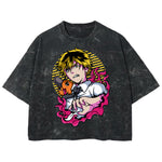 Playera streetwear premium de anime y gaming ExtraLife MX, corte boxy deluxe mineral wash heavyweight en color Acid Wash, moda urbana mexicana de culto.
