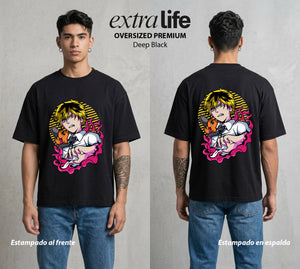 El Contrato Infernal | Motosierra y Corazon #00394 - Playera Oversized Premium | Deep Black - Foto en modelo