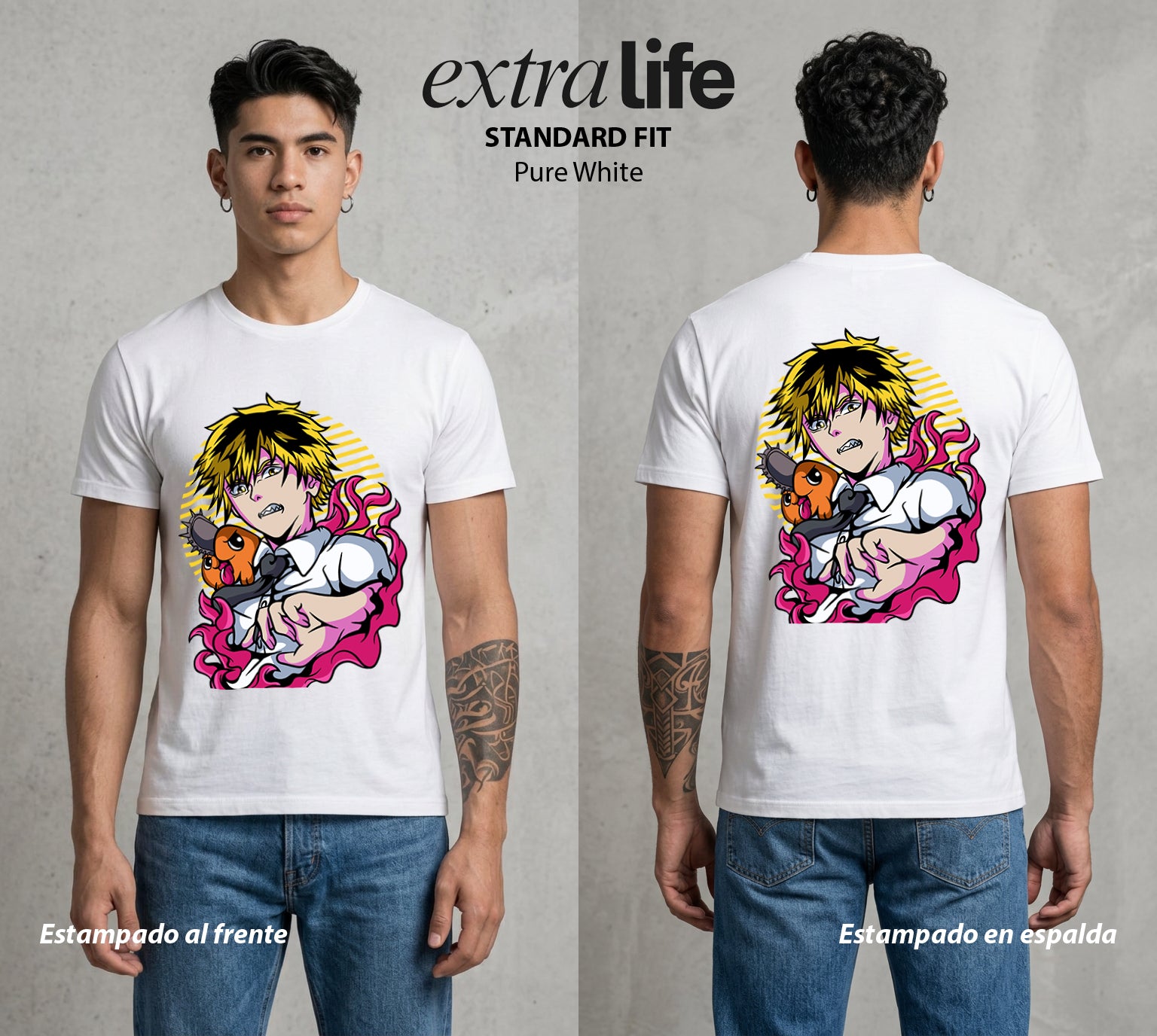 El Contrato Infernal | Motosierra y Corazon #00394 - Playera Standard Fit | Pure White - Foto en modelo