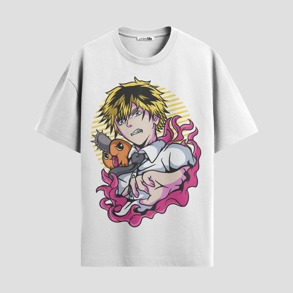Playera urbana de anime y gaming ExtraLife MX, corte Classic Premium unisex ligero y transpirable en color Deep Black y Pure White, ropa de uso diario para gym y casual.