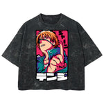 Playera streetwear premium de anime y gaming ExtraLife MX, corte boxy deluxe mineral wash heavyweight en color Acid Wash, moda urbana mexicana de culto.
