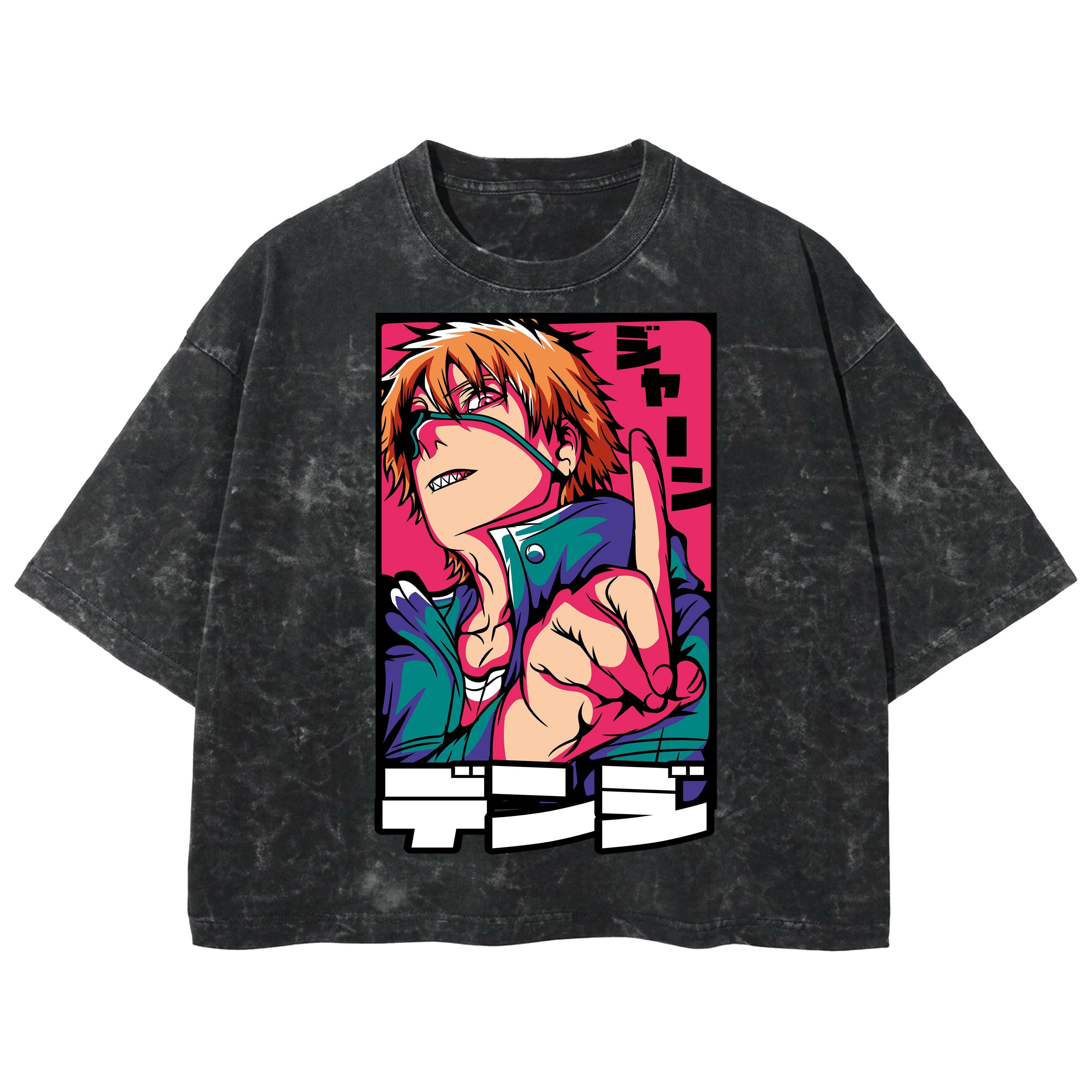 Playera streetwear premium de anime y gaming ExtraLife MX, corte boxy deluxe mineral wash heavyweight en color Acid Wash, moda urbana mexicana de culto.