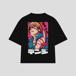 Playera streetwear premium de anime y gaming ExtraLife MX, corte boxy oversized drop shoulder heavyweight en color Deep Black y Off-White, moda urbana mexicana de culto.