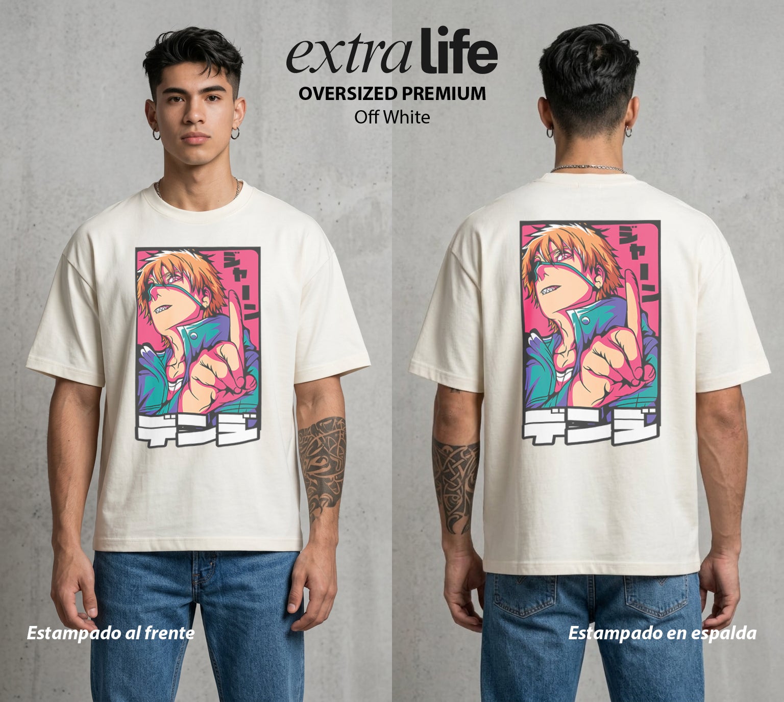 El Contrato Infernal | El Diablo Humano #00395 - Playera Oversized Premium | Off White - Foto en modelo