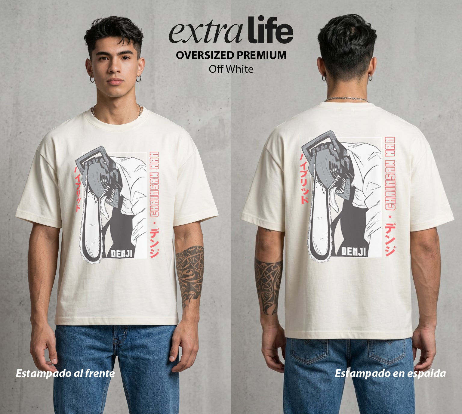 El Contrato Infernal | El Heroe de la Sierra #00396 - Playera Oversized Premium | Off White - Foto en modelo