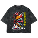 Playera streetwear premium de anime y gaming ExtraLife MX, corte boxy deluxe mineral wash heavyweight en color Acid Wash, moda urbana mexicana de culto.