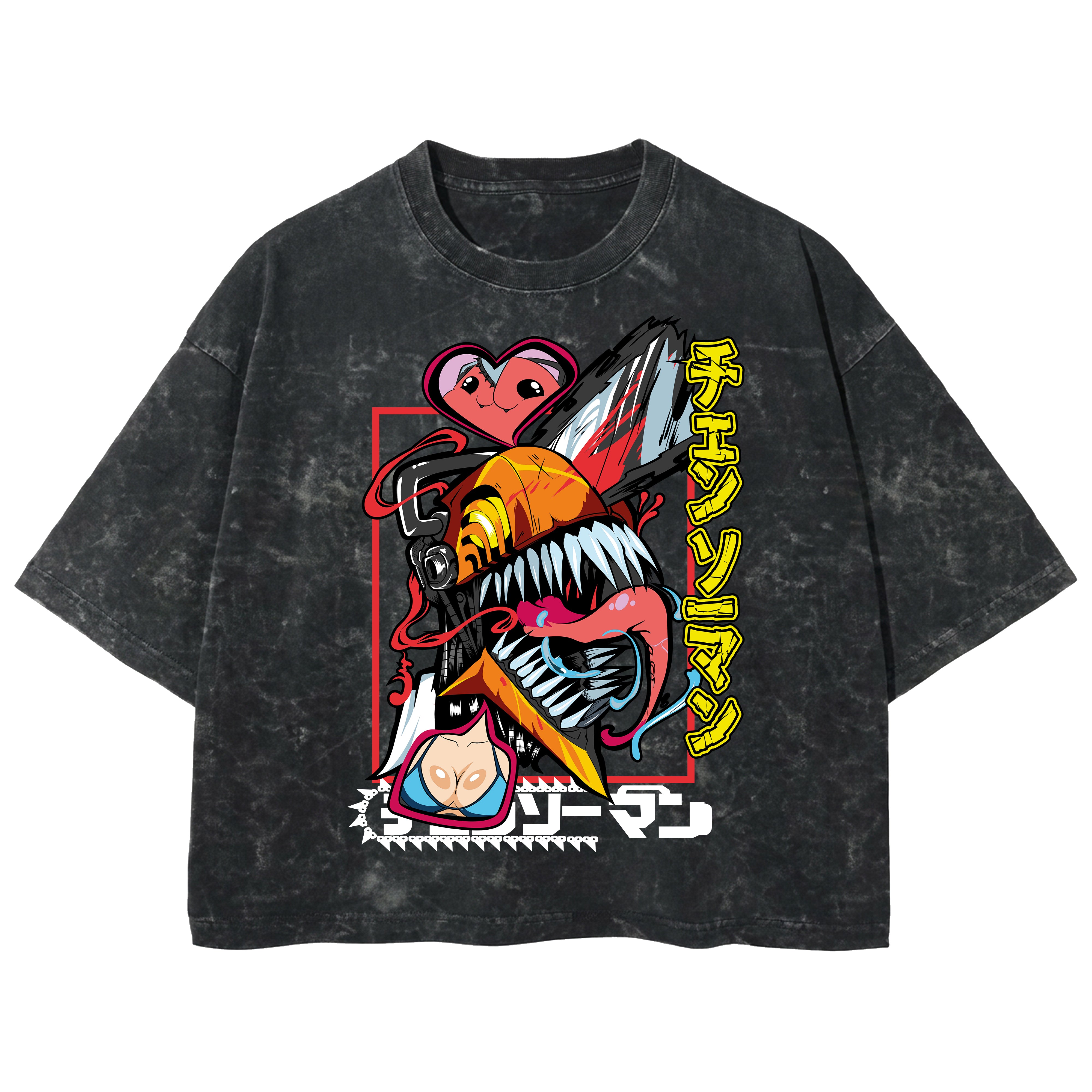 Playera streetwear premium de anime y gaming ExtraLife MX, corte boxy deluxe mineral wash heavyweight en color Acid Wash, moda urbana mexicana de culto.