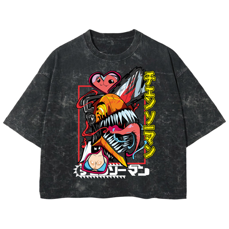 Playera streetwear premium de anime y gaming ExtraLife MX, corte boxy deluxe mineral wash heavyweight en color Acid Wash, moda urbana mexicana de culto.