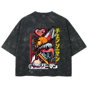 Playera streetwear premium de anime y gaming ExtraLife MX, corte boxy deluxe mineral wash heavyweight en color Acid Wash, moda urbana mexicana de culto.