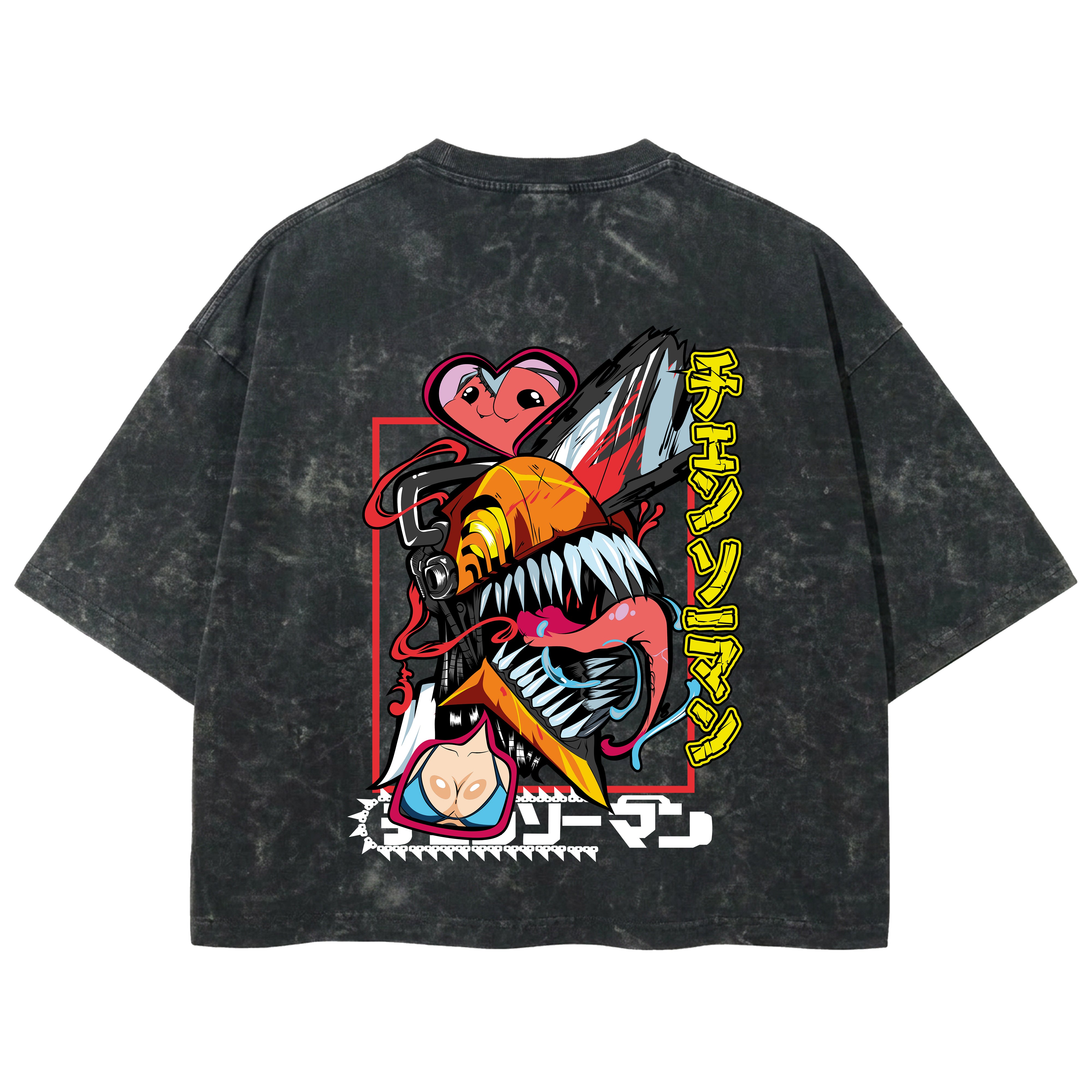 Playera streetwear premium de anime y gaming ExtraLife MX, corte boxy deluxe mineral wash heavyweight en color Acid Wash, moda urbana mexicana de culto.