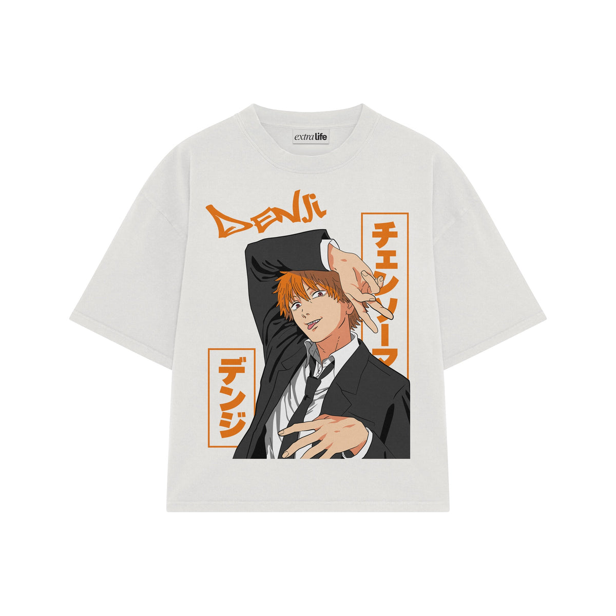 Playera streetwear premium de anime y gaming ExtraLife MX, corte oversized drop shoulder ligero y fresco en color Deep Black y Off-White, moda urbana mexicana de culto.