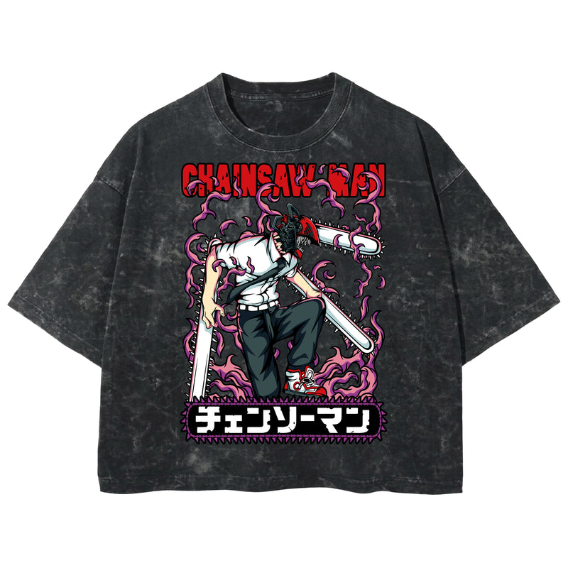 Playera streetwear premium de anime y gaming ExtraLife MX, corte boxy deluxe mineral wash heavyweight en color Acid Wash, moda urbana mexicana de culto.
