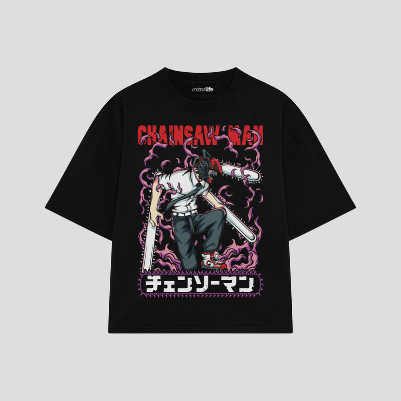 Playera streetwear premium de anime y gaming ExtraLife MX, corte boxy oversized drop shoulder heavyweight en color Deep Black y Off-White, moda urbana mexicana de culto.