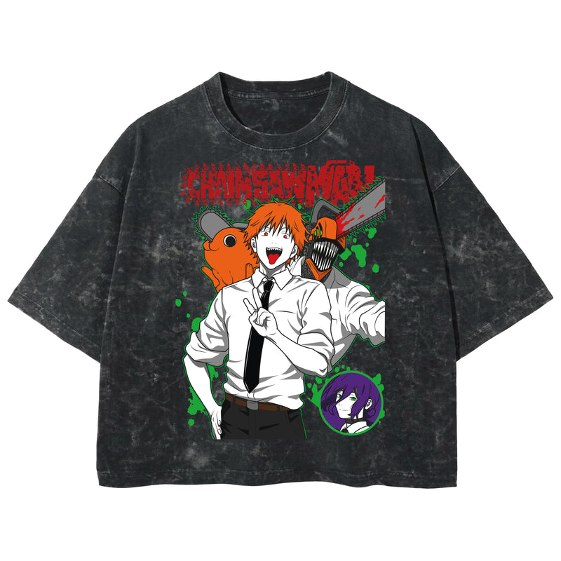 Playera streetwear premium de anime y gaming ExtraLife MX, corte boxy deluxe mineral wash heavyweight en color Acid Wash, moda urbana mexicana de culto.