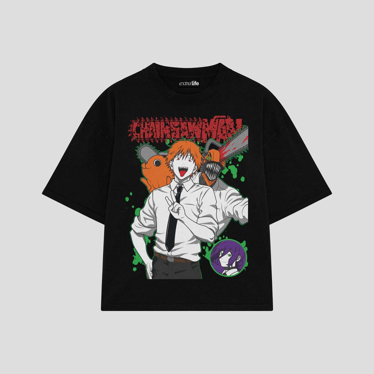 Playera streetwear premium de anime y gaming ExtraLife MX, corte oversized drop shoulder ligero y fresco en color Deep Black y Off-White, moda urbana mexicana de culto.