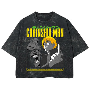 Playera streetwear premium de anime y gaming ExtraLife MX, corte boxy deluxe mineral wash heavyweight en color Acid Wash, moda urbana mexicana de culto.