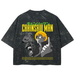 Playera streetwear premium de anime y gaming ExtraLife MX, corte boxy deluxe mineral wash heavyweight en color Acid Wash, moda urbana mexicana de culto.