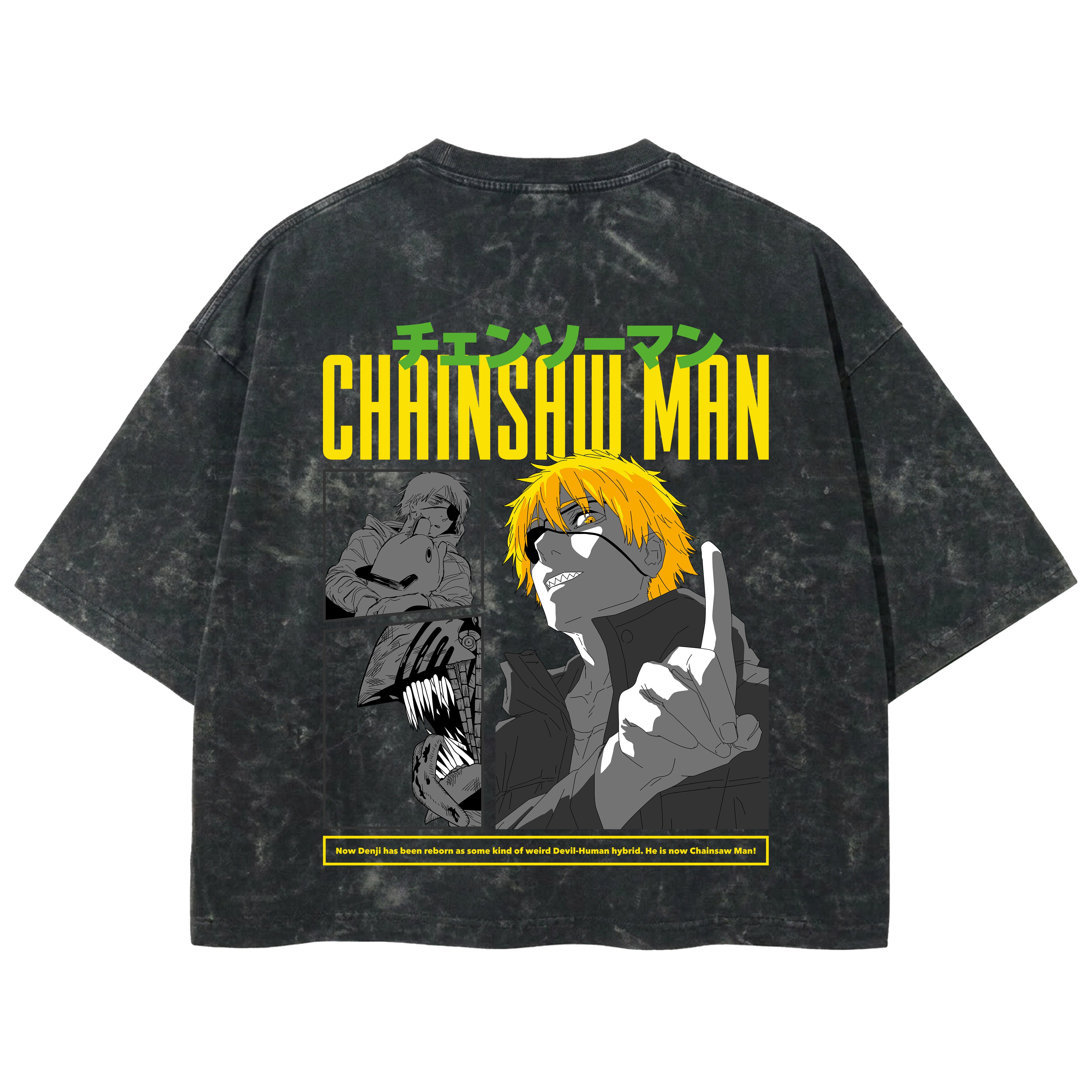 Playera streetwear premium de anime y gaming ExtraLife MX, corte boxy deluxe mineral wash heavyweight en color Acid Wash, moda urbana mexicana de culto.