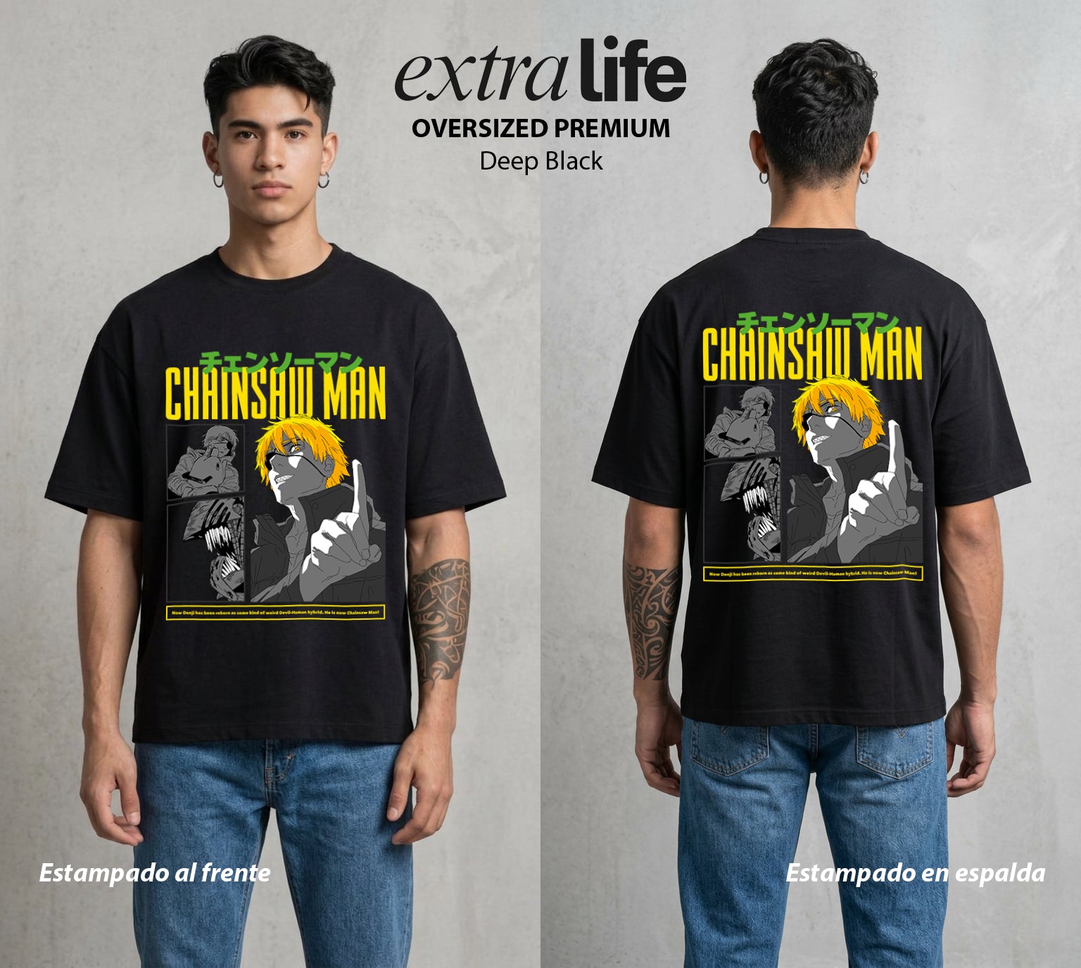 El Contrato Infernal | La Motosierra Infernal #00404 - Playera Oversized Premium | Deep Black - Foto en modelo