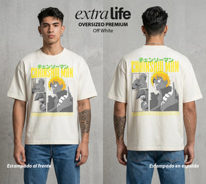 El Contrato Infernal | La Motosierra Infernal #00404 - Playera Oversized Premium | Off White - Foto en modelo