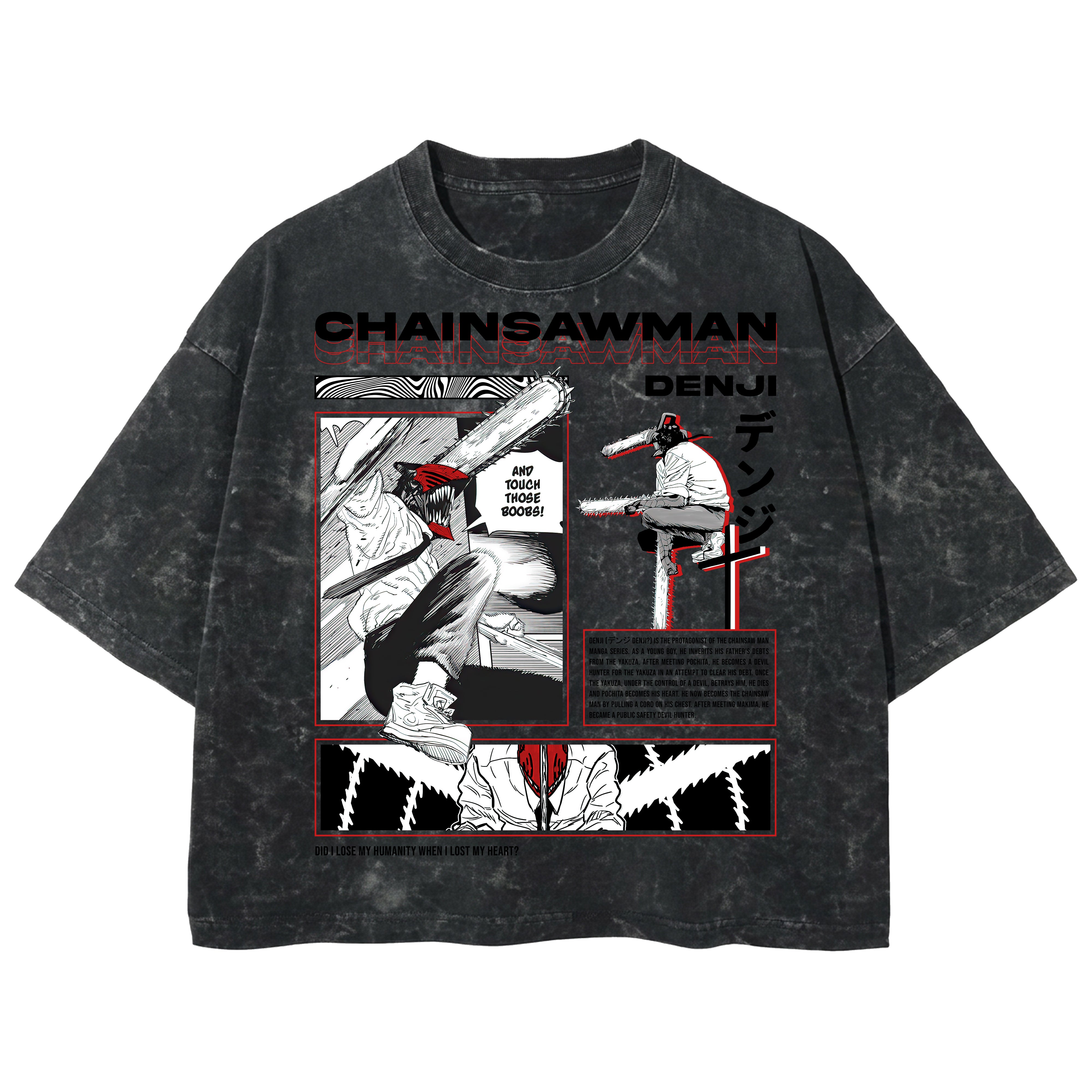 Playera streetwear premium de anime y gaming ExtraLife MX, corte boxy deluxe mineral wash heavyweight en color Acid Wash, moda urbana mexicana de culto.