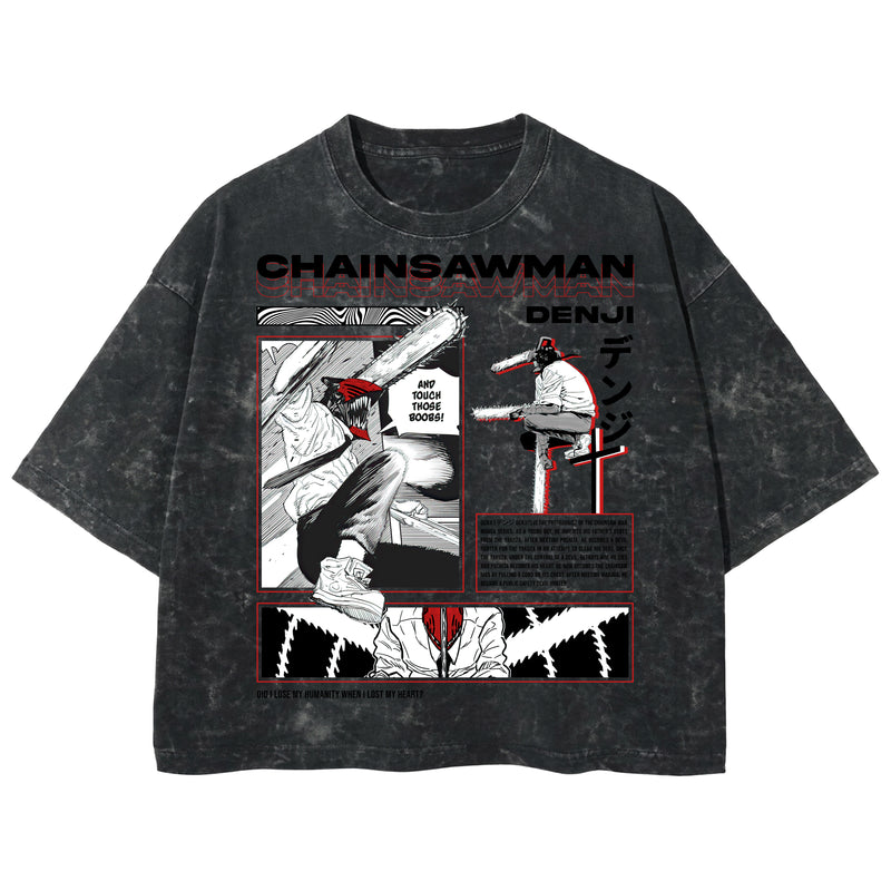 Playera streetwear premium de anime y gaming ExtraLife MX, corte boxy deluxe mineral wash heavyweight en color Acid Wash, moda urbana mexicana de culto.