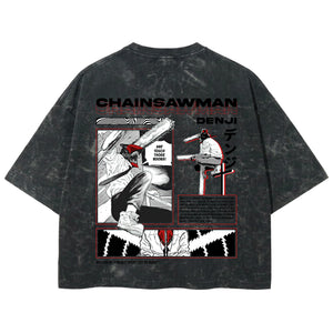 Playera streetwear premium de anime y gaming ExtraLife MX, corte boxy deluxe mineral wash heavyweight en color Acid Wash, moda urbana mexicana de culto.