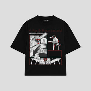 Playera streetwear premium de anime y gaming ExtraLife MX, corte boxy oversized drop shoulder heavyweight en color Deep Black y Off-White, moda urbana mexicana de culto.