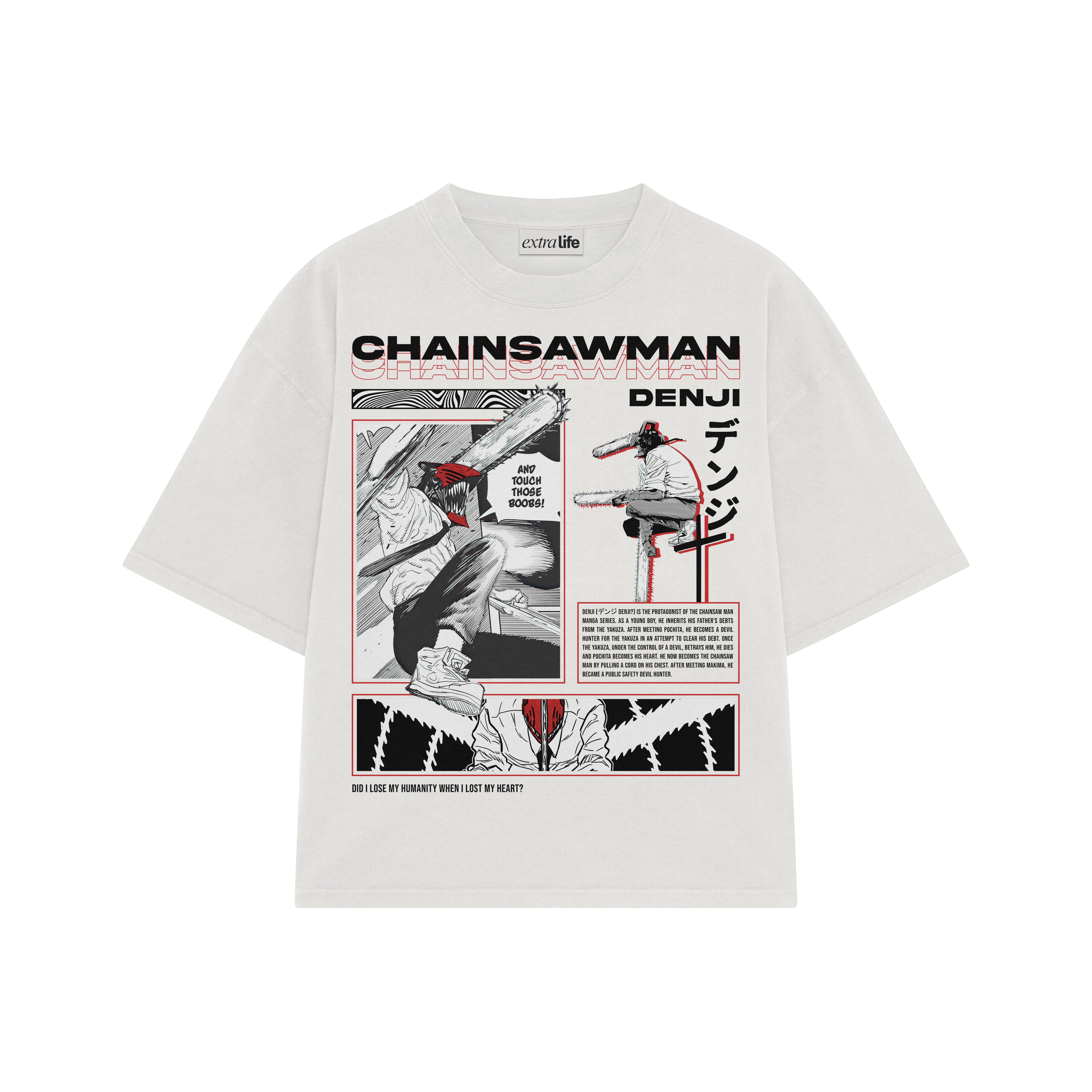 Playera streetwear premium de anime y gaming ExtraLife MX, corte boxy oversized drop shoulder heavyweight en color Deep Black y Off-White, moda urbana mexicana de culto.