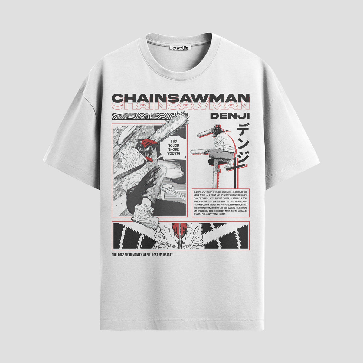 Playera urbana de anime y gaming ExtraLife MX, corte Classic Premium unisex ligero y transpirable en color Deep Black y Pure White, ropa de uso diario para gym y casual.