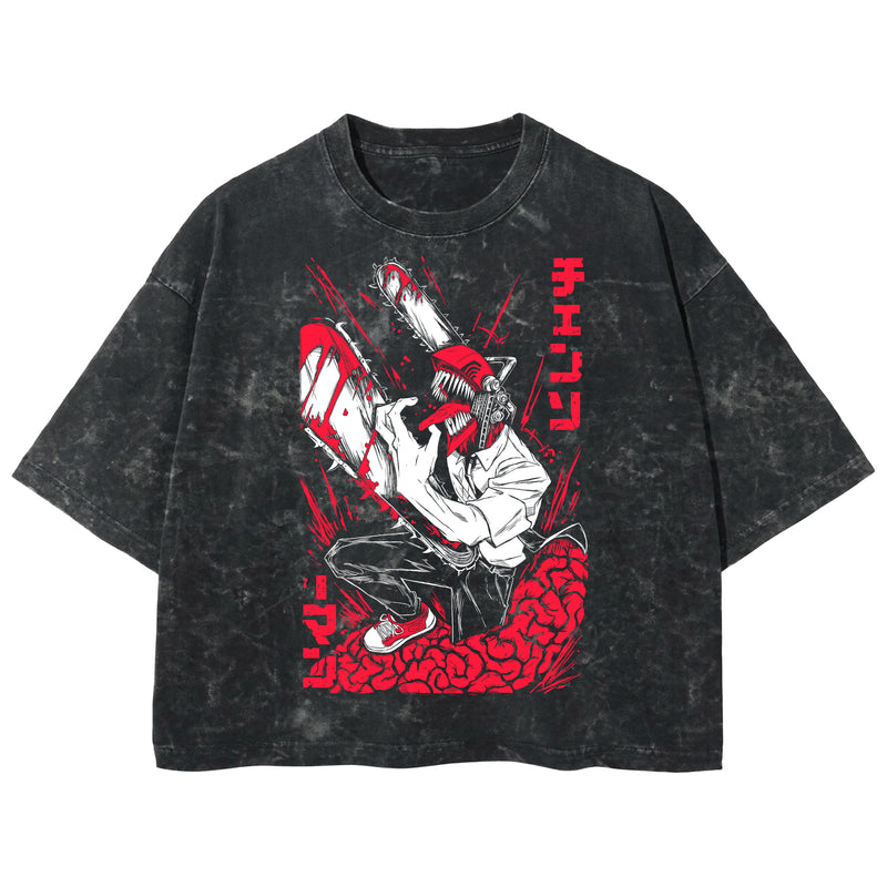 Playera streetwear premium de anime y gaming ExtraLife MX, corte boxy deluxe mineral wash heavyweight en color Acid Wash, moda urbana mexicana de culto.