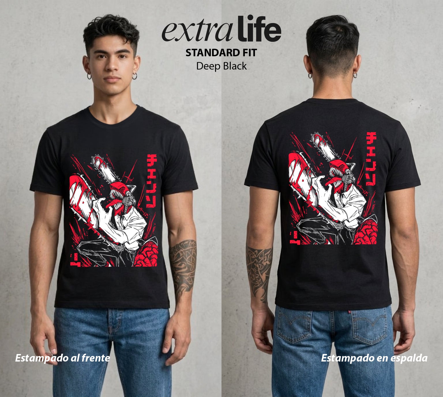 El Contrato Infernal | Motosierra y Corazon #00408 - Playera Standard Fit | Deep Black - Foto en modelo